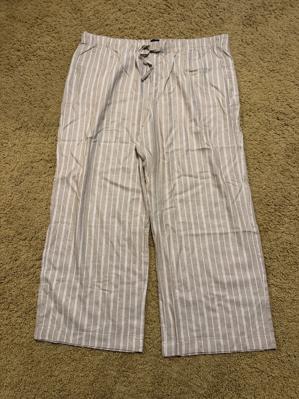 GAP Womes XXL Striped Linen-Blend Drawstring Pants - Beige